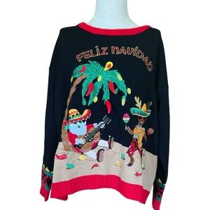 Morocco’s Holiday Time 1X Feliz Navidad Ugly Christmas Sweater Peppers Funny
